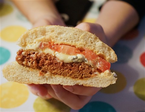 beyond burger with cambozola tomato and dijon