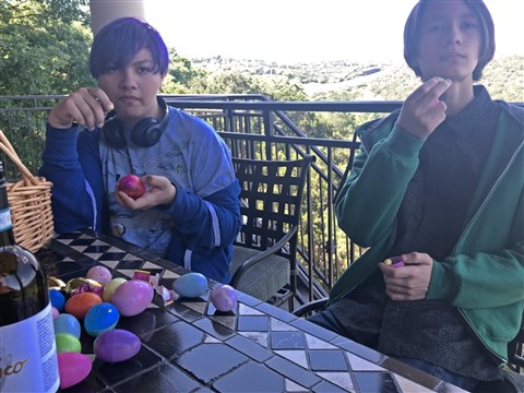 grumpy teenage boys after the easter egg hunt
