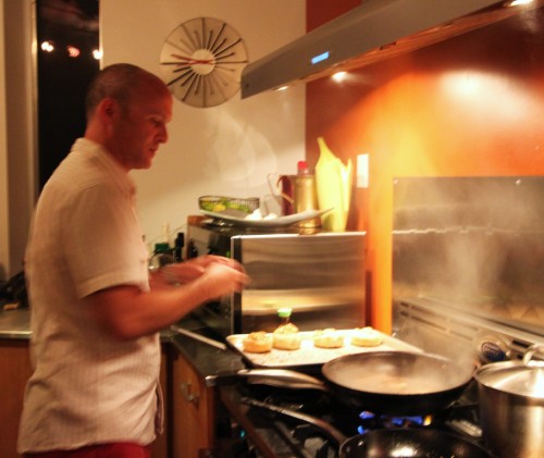 searing up the calamari steaks