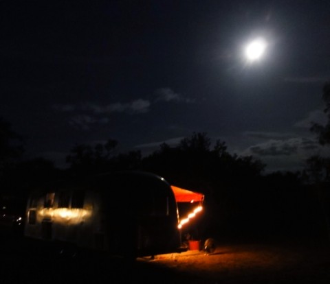 1964 airstream overlander under the full moon