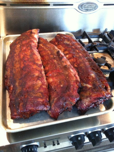 ribs after three hours of smoking