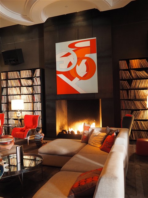 w hotel living room library fireplace austin
