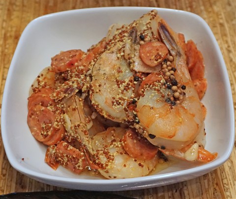 sous vide poached shrimp and sausage