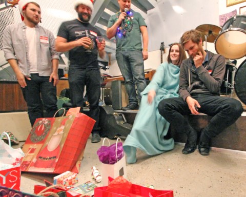 quiet company white elephant gift exchange leah snuggie