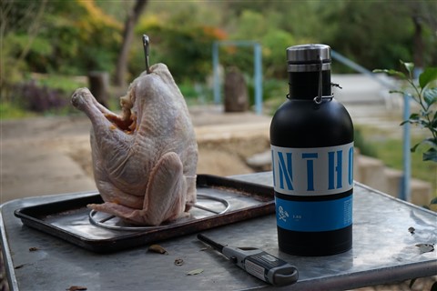 turkey ready for his bath/boil in hot oil