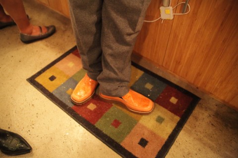 orange alligator loafers