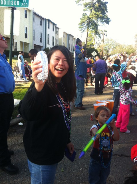mardi gras hot dog caught from krewe of bbq highland parade shreveport 2012 mardi gras hot dog caught from krewe of bbq highland parade shreveport 2012