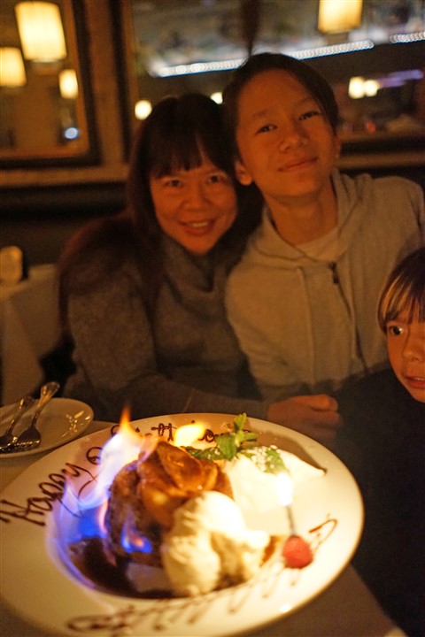 flaming dessert at eddie v's austin birthday