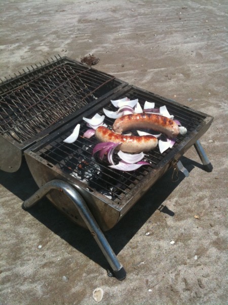 bratwurst oil spill on the beach