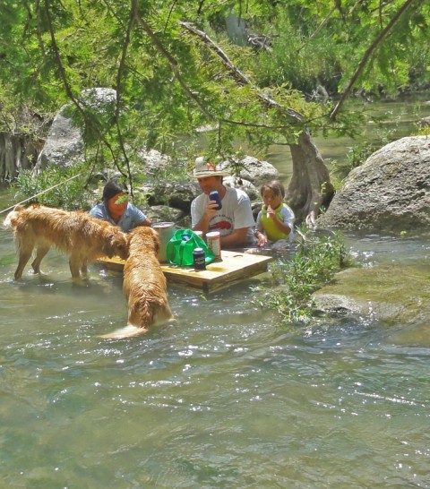 happy family in the blanco river and their floating coffee table extreme picnicing picnic austin happy family in the blanco river and their floating coffee table extreme picnicing picnic austin