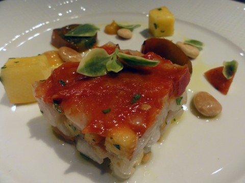 WHITE TUNA TARTARE | FREDRICKSBURG PEACHES TOMATO CONFITURE MARCONA ALMONDS WHITE TUNA TARTARE | FREDRICKSBURG PEACHES TOMATO CONFITURE MARCONA ALMONDS