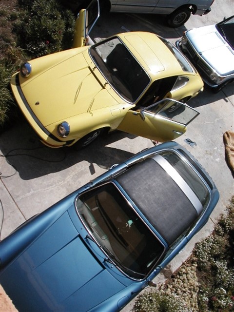 porshe 912e yellow 911e targa blue