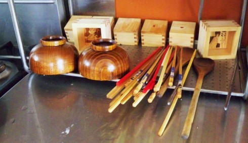 chopsticks and sake boxes