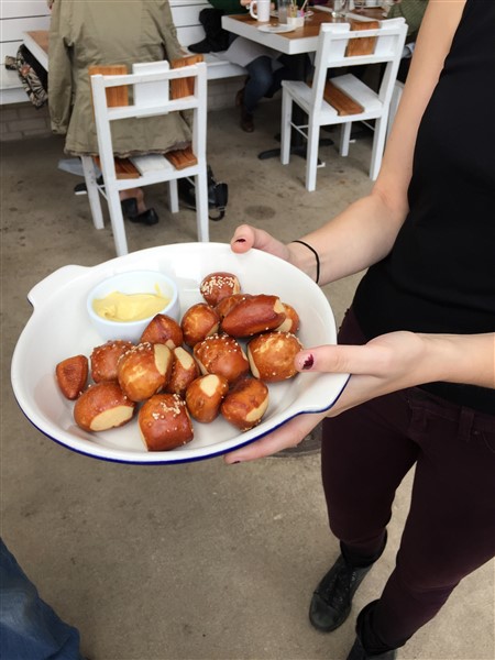 pretzel bites while waiting for a table at st philips austin