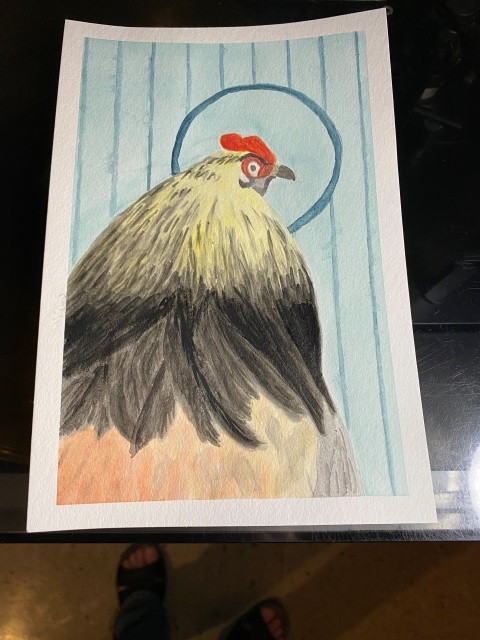 rooster at the glory hole watercolor