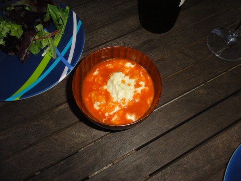 cauliflower leek and cashew soup with carrot ginger cayene sauce