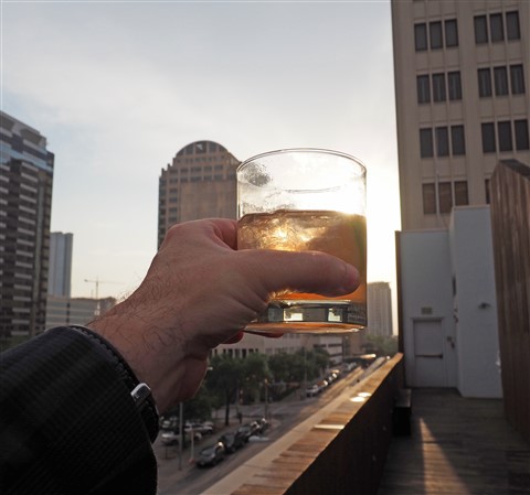 the contemporary austin art museum roofop susnset