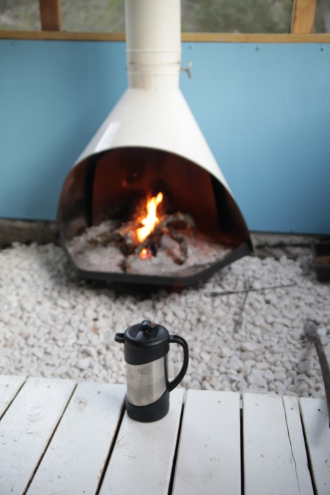 french press by the fire