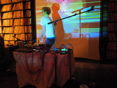 roger sellers bangs a drum at the w hotel austin 