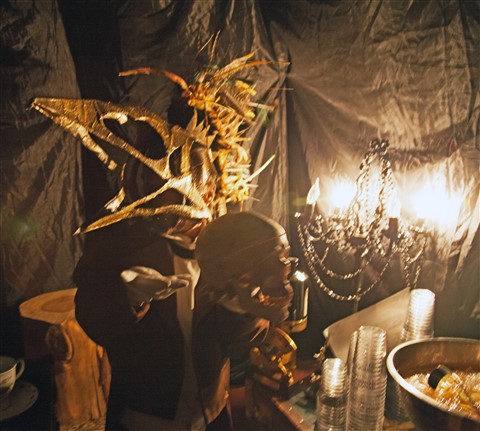 dwarf with bird skull head hendrick's gin party