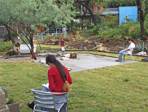 austin mod house back yard mesquite patio