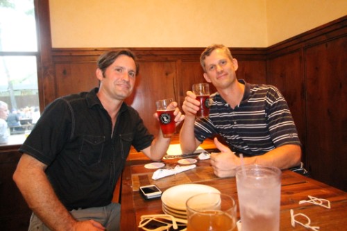 p-nut and soo-tall enjoying beer at banger's austin p-nut and soo-tall enjoying beer at banger's austin