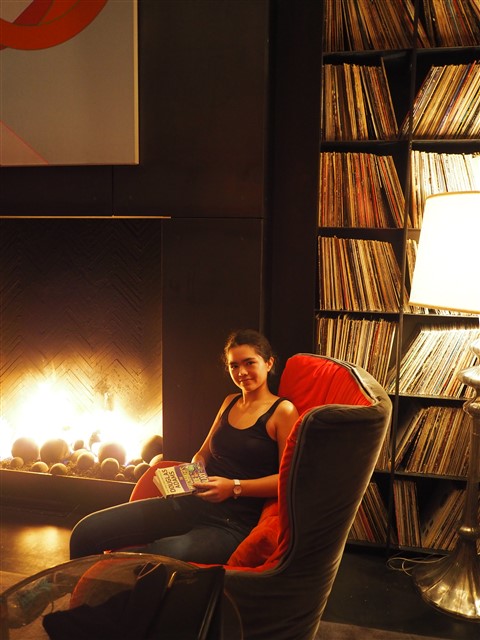 hitchihiker;s guide w hotel austin library fireplace